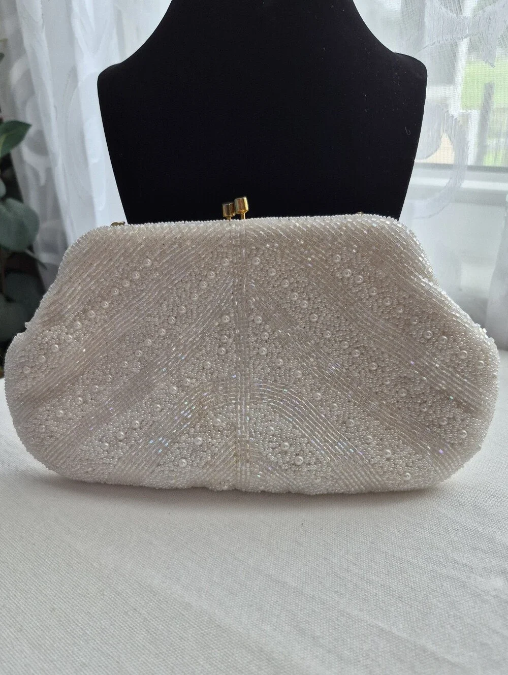Vintage White Beaded Evening Bag